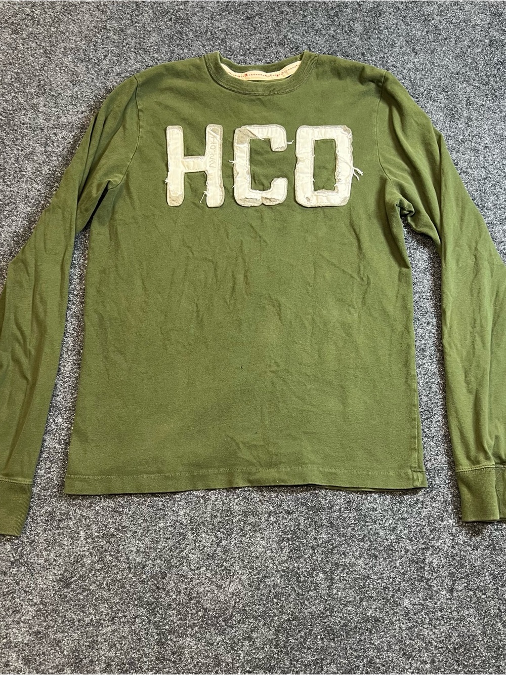 Vintage Hollister HCO Distressed Long Sleeve Tee Olive Green Y2K XL Grunge